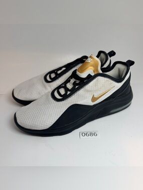 Nike Men’s White and Gold Low-Top Sneakers with Black Trim